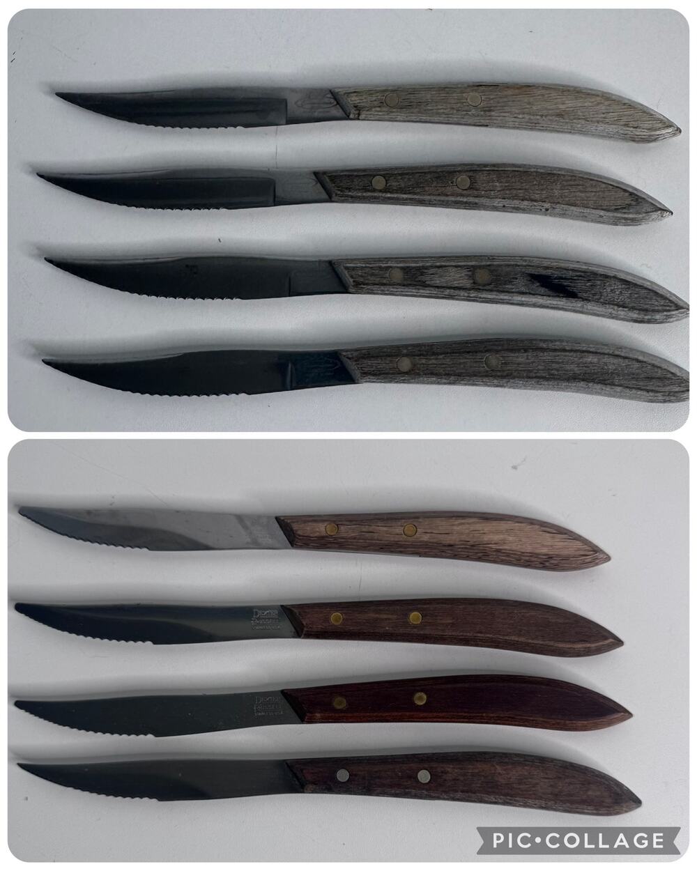 Vintage Dexter Russell Steak Knives Wooden Handles Set Of 8 Stainless USA
